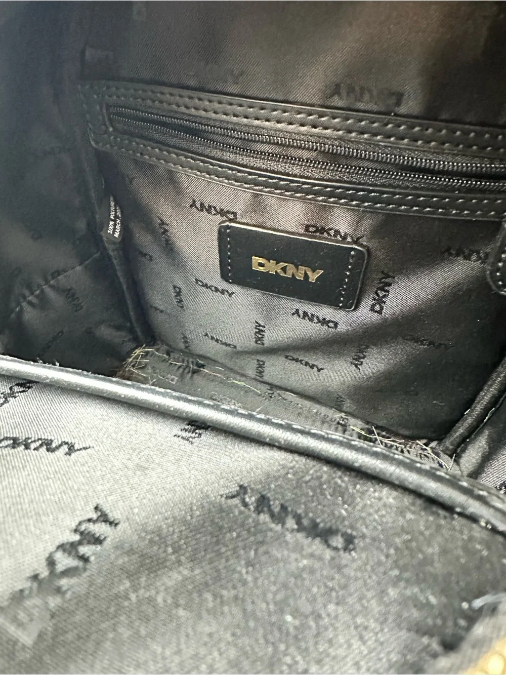 DKNY Black Pebbled Leather Mini Backpack with Gold Hardware - Picture 7 of 7
